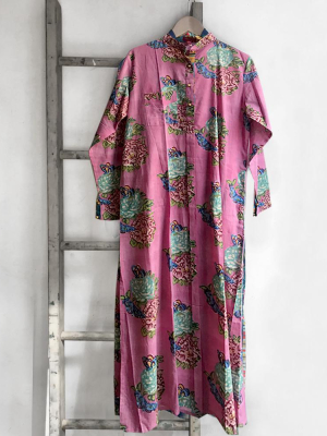 Long Open Floral Kurta In Pink