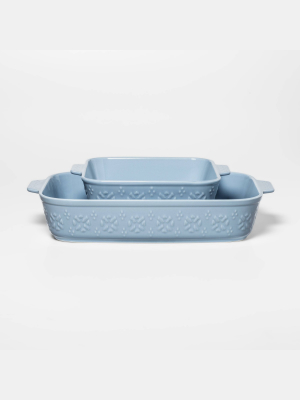 2pc Stoneware Floral Bakeware Set Blue - Threshold™