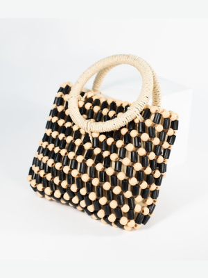 Retro Style Black & Tan Beaded Handbag