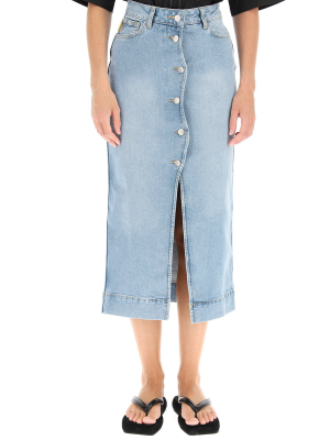 Ganni Buttoned Denim Midi Skirt