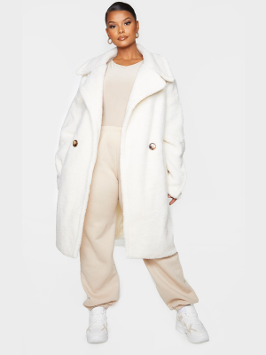 Plus Cream Borg Drop Arm Midi Coat