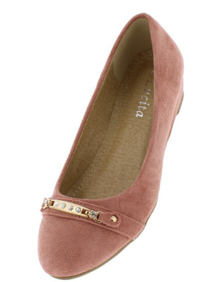 102l004 Pink Wedge Flats With Gold Accent Bar