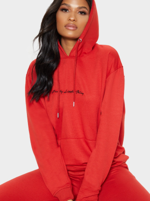 Prettylittlething Red Embroidered Oversized Hoodie