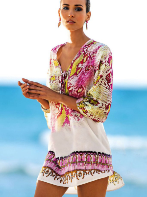 Effortless Snake Printed Chiffon Tunic Cover Up