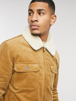 Topman Cord Harrington Jacket In Tan