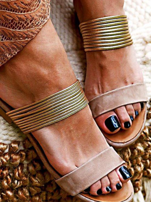 Suede Strappy Flat Slide Sandals