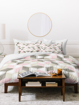 Pink Geo Dash And Ash Golden Moments Duvet Cover (king) - Deny Designs