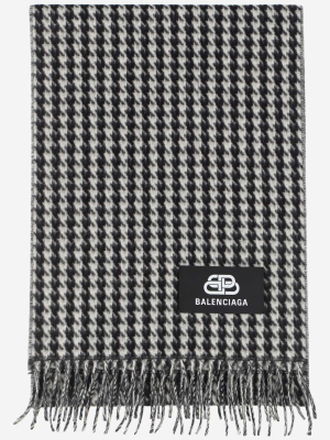 Balenciaga Houndstooth Fringed Scarf