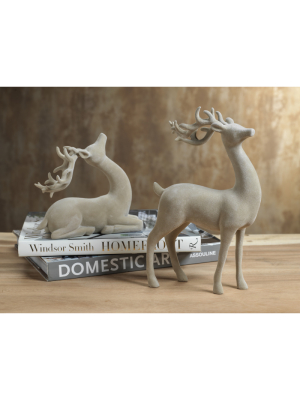 Flocked Sitting Deer - Natural