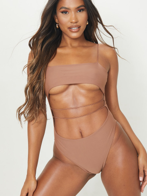 Mocha Cut Out Elasticated Swimsuit