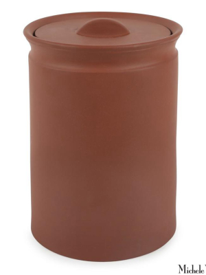 Matte Terracotta-color Lidded Stoneware Jar Large