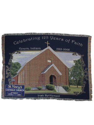 Simply Home 50" X 70" St. Mary's Catholic Church Throw Blanket - Blue/brown