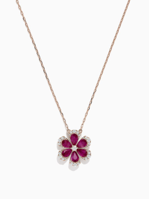Effy Nature 14k Rose Gold Ruby And Diamond Flower Necklace, 1.91 Tcw