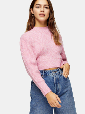 Petite Pink Chevron Cropped Knitted Sweater