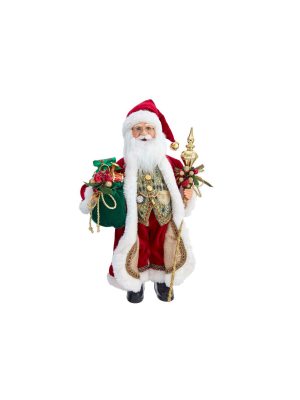 Kurt Adler 17" Kringle Klaus Elegant Santa With Staff And Bag Of Gifts