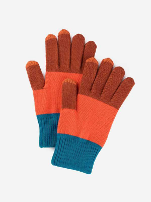 Trio Colorblock Touchscreen Gloves: Teal/rust