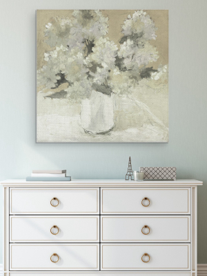 35"x35" White Hydrangea Bouquet On White By Dale Payson Art On Canvas - Fine Art Canvas