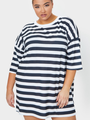 Plus Black Contrast Stripe Oversized Boyfriend...