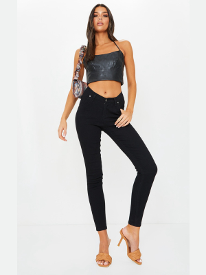 Black Dipped Waistband Skinny Jeans