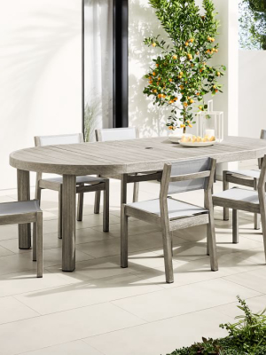 Portside Outdoor Expandable Round Dining Table & 6 Textilene Chairs Set - Weathered Gray