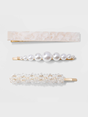 Acrylic White Pearl Bobby Pins 3pc - A New Day™ Gold