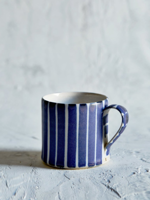 Striped Coffee Cup - Blue, Thin White