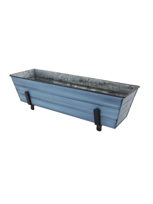 Small Galvanized Metal Rectangular Planter Box With Brackets For 2" X 4" Railings - Achla Designs