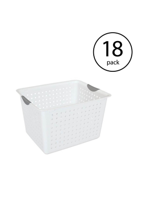 Sterilite Deep Ultra Plastic Storage Bin Organizer Basket W/ Handles (18 Pack)