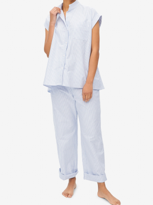 Set - Cuffed Sleeve Shirt And Lounge Pant Blue Oxford Stripe