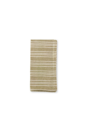 Cotton Linen Small Ticking Stripe Napkins In Olive (set Of 4)