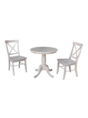 30" Round Top Pedestal Table With 2 X Back Chairs - International Concepts