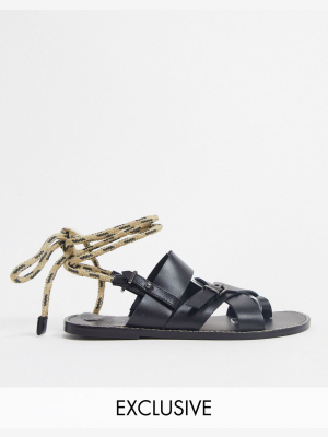 Asra Exclusive Sarah Gladiator Sandals With Rope Tie In Black Leather