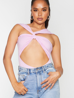 Lilac Knot Twist Front Cut Out Bodysuit