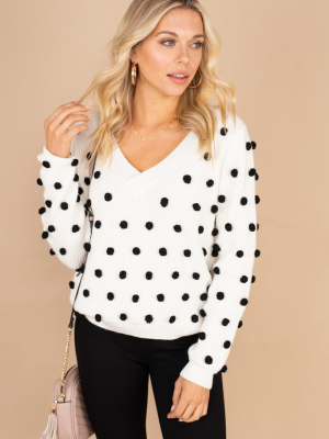 Won't Forget You Black And White Pompom Sweater