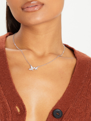 Silver Diamante Butterfly Drop Necklace