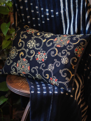 Golden Yellow Karakusa Navy Pillow