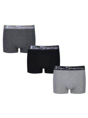 Giles Men's 3-pack Fitted No-fly Boxer-briefs - Charcoal Grey Marl/grey Marl/black Spot