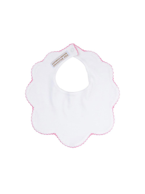 Bellyful Bib - White With Palm Beach Pink Picot Trim