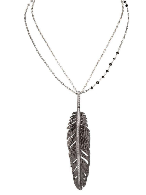 Feather 68mm Pendant Necklace With Diamonds