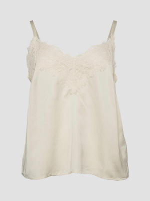 Curve - Lace Sleeveless Top In Beige