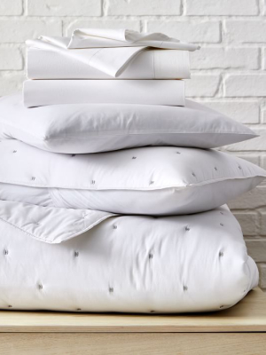 Washed Cotton Percale Quilt Starter Bedding Set - Stone White