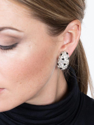 Silver, Crystal & Jet Pave Thumbnail Clip Earrings