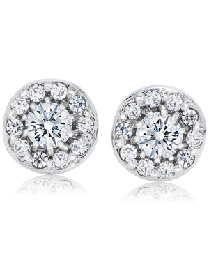 Pompeii3 1/2ct Halo Diamond Studs 14k White Gold