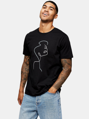 Face Sketch Print T-shirt In Black