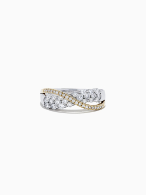 14k White And Yellow Gold Diamond Crossover Ring, 1.00 Tcw