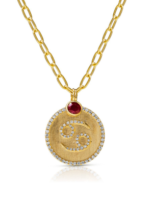 14kt Yellow Gold Diamond Zodiac Cancer Medallion Charm