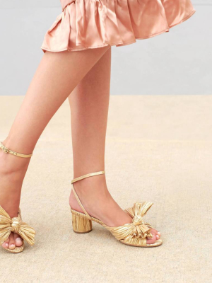 Dahlia Gold Pleated Bow Heel