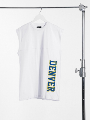 Asos Design Oversized Heavyweight Longline Sleeveless Tank With City Applique In White