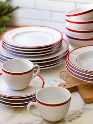 Brasserie Red-banded Porcelain Cereal Bowls, Set Of 4