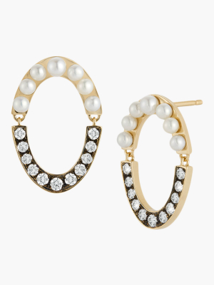 White Pearl & Diamond Oval Earrings